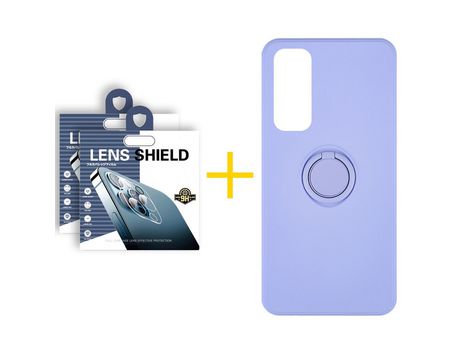 Pack 2 Películas de Cámara trasera + Funda SKYHE por Huawei P Smart 2021 Gel O-Ring Morado