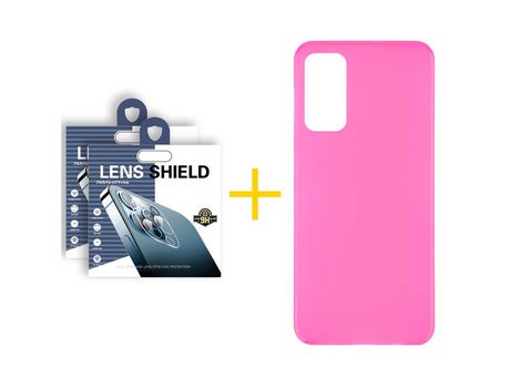 Pack 2 Películas de Cámara trasera + Funda SKYHE por Huawei P Smart 2021 Silicona Liso Rosa