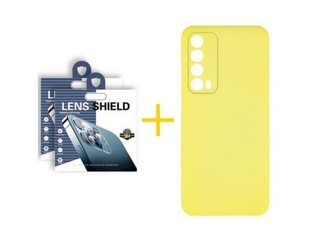 Pack 2 Películas de Cámara trasera + Funda SKYHE por Huawei P Smart 2021 Silicona Líquida Amarillo