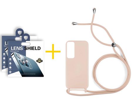 Pack 2 Películas de Cámara trasera + Funda SKYHE por Huawei P Smart 2021 Gel con Cordón Rosa Pastel