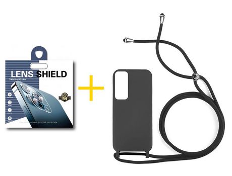 Pack 1 Película de Cámara trasera + Funda SKYHE por Huawei P Smart 2021 Gel con Cordón Negro