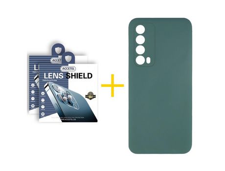 Pack 2 X Protector de Cámara trasera + Funda ACCETEL para Huawei P Smart 2021 Silicona Líquida Verde