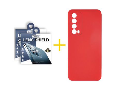 Pack 2 X Protector de Cámara trasera + Funda ACCETEL para Huawei P Smart 2021 Silicona Líquida Rojo