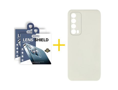Pack 2 X Protector de Cámara trasera + Funda ACCETEL para Huawei P Smart 2021 Silicona Líquida Arena