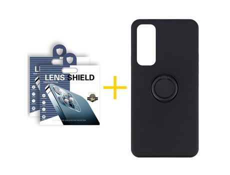 Pack 2 Películas de Cámara trasera + Funda SKYHE por Huawei P Smart 2021 Gel O-Ring Negro