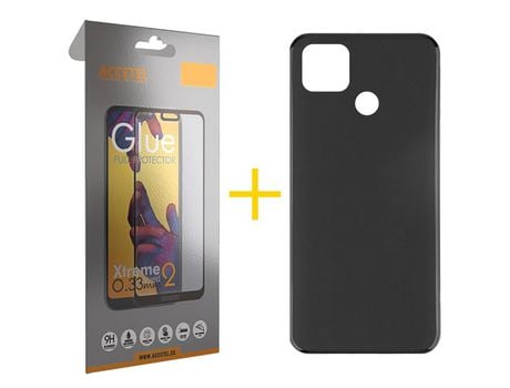 Pack 1 X Protector de Vidrio Templado Full + Funda ACCETEL para Xiaomi Redmi 9C NFC Silicona Liso Negro