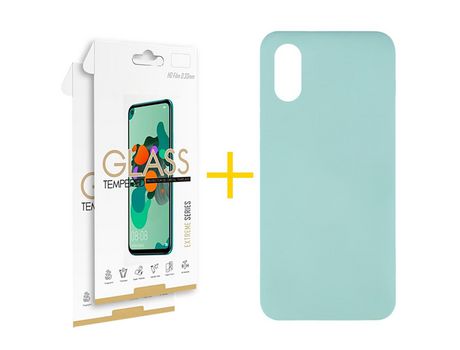 Pack 2 Películas 2.5D + Funda SKYHE por Huawei Y5 2019 Silicona Líquida Verde-Água