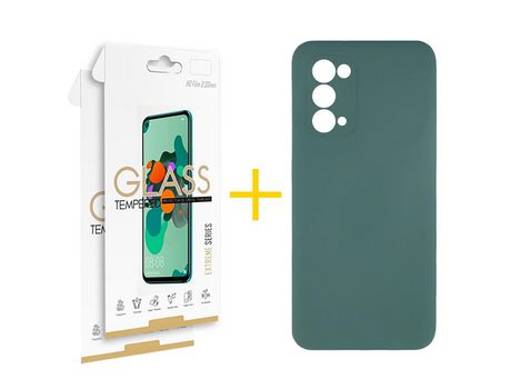 Pack 2 Películas 2.5D + Funda SKYHE por Oppo A54 5G Silicona Líquida Verde