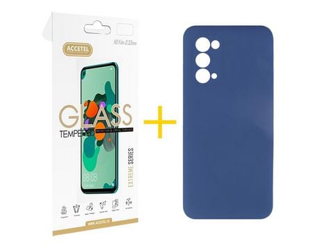 Pack 1 X Protector de Vidrio Templado 2.5D + Funda ACCETEL para Oppo A74 5G Silicona Líquida Azul