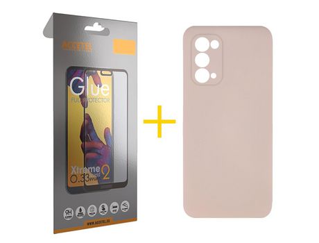 Pack 1 X Protector de Vidrio Templado Full + Funda ACCETEL para Oppo A74 5G Silicona Líquida Rosa