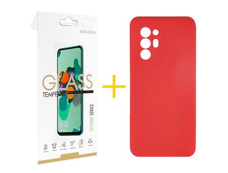 Pack 1 Película 2.5D + Funda SKYHE por Oppo A94 5G Silicona Líquida Rojo