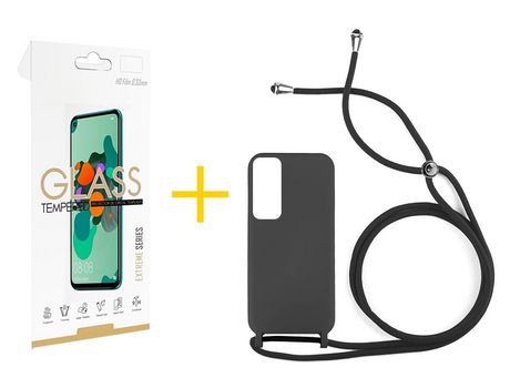 Pack 1 Película 2.5D + Funda SKYHE por Huawei P Smart 2021 Gel con Cordón Negro