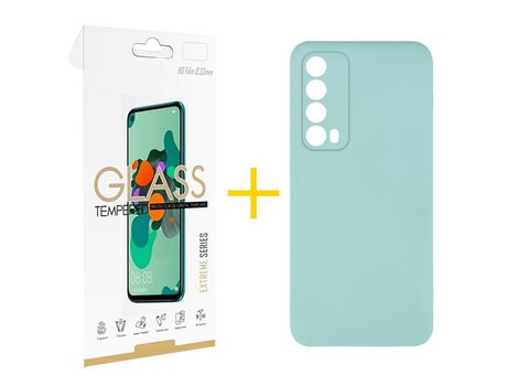 Pack 1 Película 2.5D + Funda SKYHE por Huawei P Smart 2021 Silicona Líquida Verde-Água
