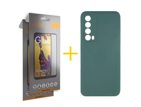 Pack 2 X Protector de Vidrio Templado Full + Funda ACCETEL para Huawei P Smart 2021 Silicona Líquida Verde