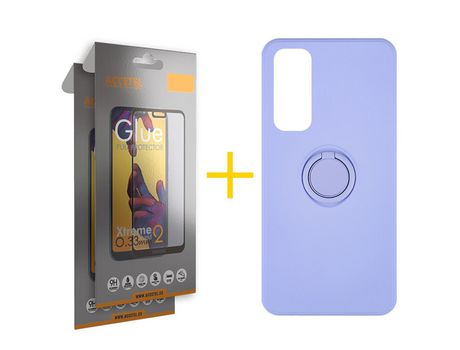 Pack 2 X Protector de Vidrio Templado Full + Funda ACCETEL para Huawei P Smart 2021 Gel O-Ring Morado