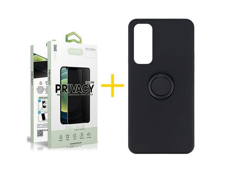 Pack 1 X Protector de Vidrio Templado Anti espía + Funda ACCETEL para Huawei P Smart 2021 Gel O-Ring Negro