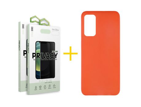 Pack 2 Películas Antiespia + Funda SKYHE por Huawei P Smart 2021 Silicona Liso Rojo