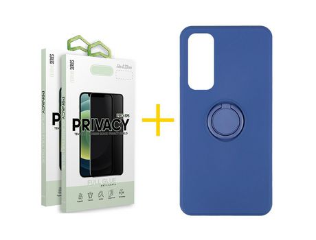 Pack 2 Películas Antiespia + Funda SKYHE por Huawei P Smart 2021 Gel O-Ring Azul