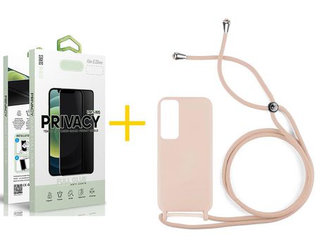 Pack 1 Película Antiespia + Funda SKYHE por Huawei P Smart 2021 Gel con Cordón Rosa Pastel