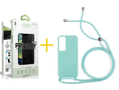 Pack 1 X Protector de Vidrio Templado Anti espía + Funda ACCETEL para Huawei P Smart 2021 Gel con Cordón Agua Verde