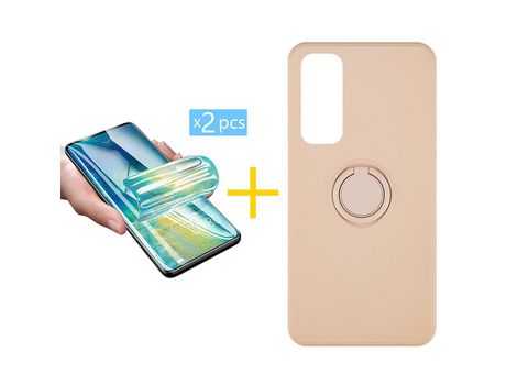 Pack 2 Películas + Funda SKYHE por Huawei P Smart 2021 Gel O-Ring Rosa Pastel