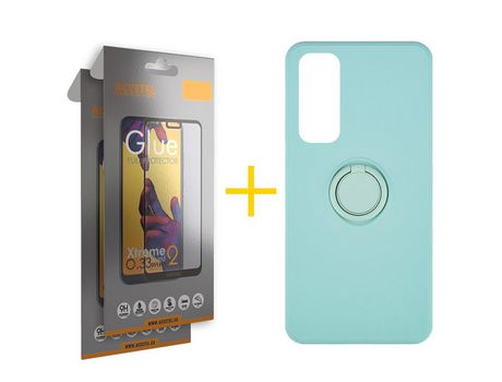 Pack 2 X Protector de Vidrio Templado Full + Funda ACCETEL para Huawei P Smart 2021 Gel O-Ring Verde-Agua