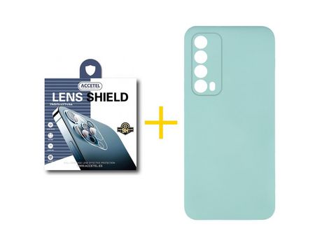 Pack 1 X Protector de Cámara trasera + Funda ACCETEL para Huawei P Smart 2021 Silicona Líquida Verde-Agua