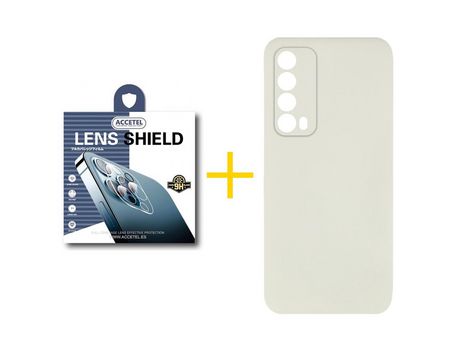 Pack 1 X Protector de Cámara trasera + Funda ACCETEL para Huawei P Smart 2021 Silicona Líquida Arena