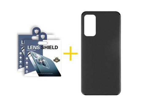 Pack 2 Películas de Cámara trasera + Funda SKYHE por Huawei P Smart 2021 Silicona Liso Negro