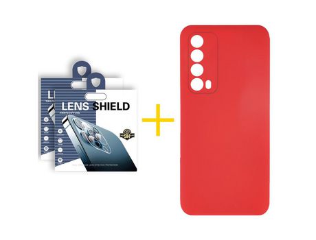 Pack 2 Películas de Cámara trasera + Funda SKYHE por Huawei P Smart 2021 Silicona Líquida Rojo