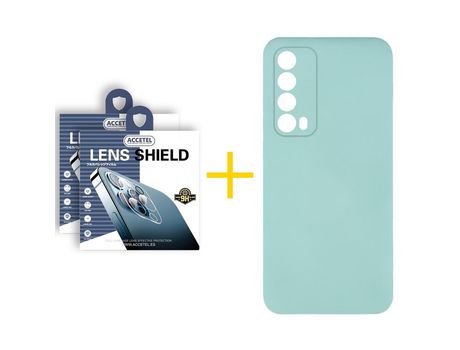 Pack 2 X Protector de Cámara trasera + Funda ACCETEL para Huawei P Smart 2021 Silicona Líquida Verde-Agua