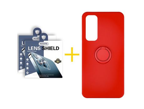 Pack 2 X Protector de Cámara trasera + Funda ACCETEL para Huawei P Smart 2021 Gel O-Ring Rojo