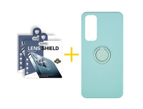 Pack 2 X Protector de Cámara trasera + Funda ACCETEL para Huawei P Smart 2021 Gel O-Ring Verde-Agua