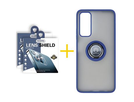 Pack 2 X Protector de Cámara trasera + Funda ACCETEL para Huawei P Smart 2021 Gel Bumper con Anillo Azul
