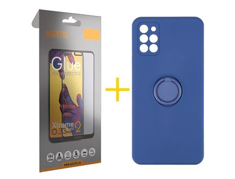 Pack 1 X Protector de Vidrio Templado Full + Funda ACCETEL para Samsung Galaxy A31 Gel O-Ring Azul