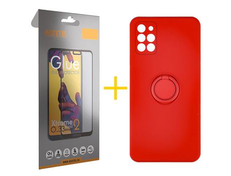 Pack 1 X Protector de Vidrio Templado Full + Funda ACCETEL para Samsung Galaxy A31 Gel O-Ring Rojo