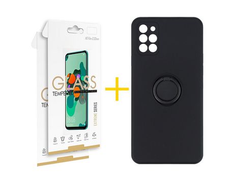 Pack 2 Películas 2.5D + Funda SKYHE por Samsung Galaxy A31 Gel O-Ring Negro