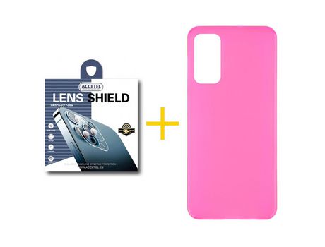 Pack 1 X Protector de Cámara trasera + Funda ACCETEL para Huawei P Smart 2021 Silicona Liso Rosa