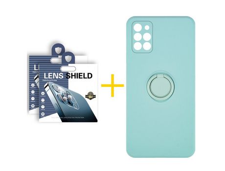 Pack 2 Películas de Cámara trasera + Funda SKYHE por Samsung Galaxy A31 Gel O-Ring Verde-Auga