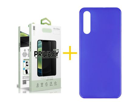 Pack 1 Película Antiespia + Funda SKYHE por Samsung Galaxy A70 Silicona Liso Azul