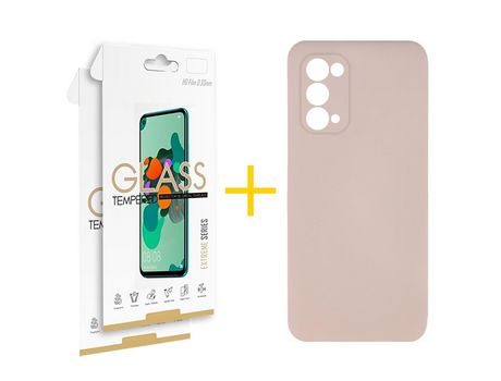 Pack 2 Películas 2.5D + Funda SKYHE por Oppo A74 5G Silicona Líquida Rosa