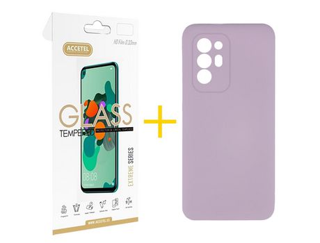 Pack 1 X Protector de Vidrio Templado 2.5D + Funda ACCETEL para Oppo A94 5G Silicona Líquida Morado