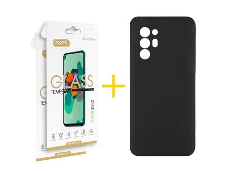 Pack 2 X Protector de Vidrio Templado 2.5D + Funda ACCETEL para Oppo A94 5G Silicona Líquida Negro