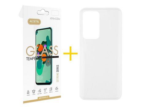Pack 1 X Protector de Vidrio Templado 2.5D + Funda ACCETEL para Oppo A94 5G Silicona Liso Transparente Clear
