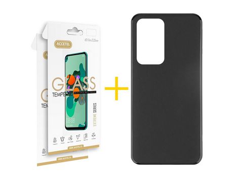 Pack 2 X Protector de Vidrio Templado 2.5D + Funda ACCETEL para Oppo A94 5G Silicona Liso Negro