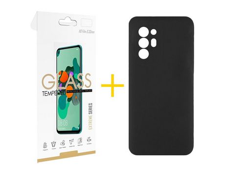 Pack 1 Película 2.5D + Funda SKYHE por Oppo A94 5G Silicona Líquida Negro