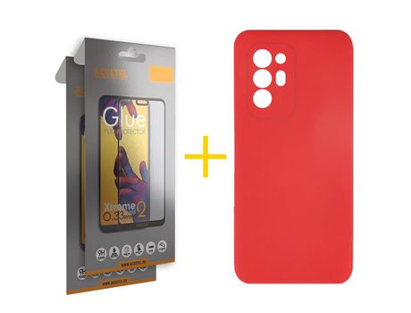 Pack 2 X Protector de Vidrio Templado Full + Funda ACCETEL para Oppo A94 5G Silicona Líquida Rojo