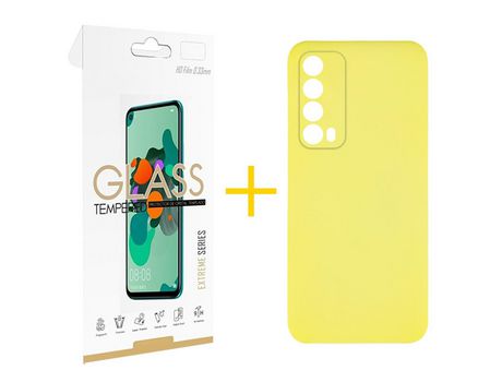 Pack 1 Película 2.5D + Funda SKYHE por Huawei P Smart 2021 Silicona Líquida Amarillo