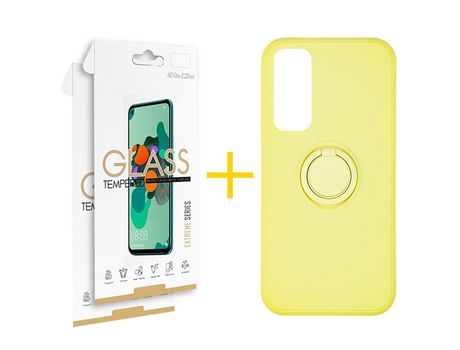 Pack 2 Películas 2.5D + Funda SKYHE por Huawei P Smart 2021 Gel O-Ring Amarillo