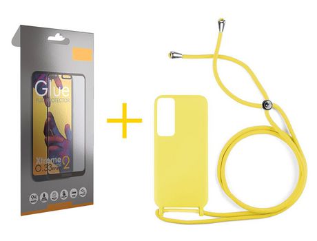 Pack 1 Película Full + Funda SKYHE por Huawei P Smart 2021 Gel con Cordón Amarillo